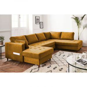 Anna - canap&eacute; panoramique d'angle droit - 7 places - convertible avec coffre - en velours - Jaune