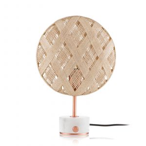 Forestier Lampe de table Chanpen Diamond / Ø 26 cm - Motifs losanges beige en tissu/pierre