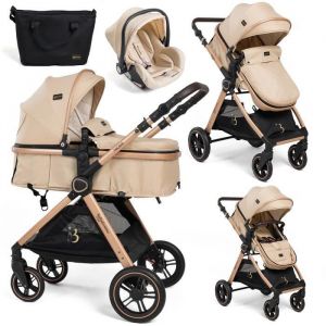 Lorelli BEBELISSIMO - Poussette combinée trio 3 en 1 - siège auto 0m – nacelle – dès la naissance – jusqu’à 22kg – Nicea - beige