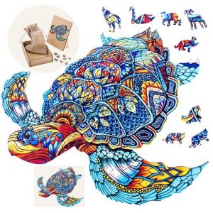 Engelhart 602290 - Puzzle en Bois Animaux : Tortue A3 - 208 pcs - Formes uniques - Puzzle Adultes - Boite cadeau - Dès 12 ans.