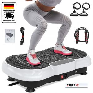 Plateforme Vibrante Blanc avec T&eacute;l&eacute;commande, La Mise en Forme des Muscles, Contr&ocirc;le Automatique de la Vitesse, Bluetooth Int&eacute;gr&eacute;,corde &agrave;