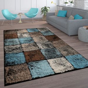 Paco Home - Tapis Salon Vintage Poils Ras Marocain Diamant Turquoise Brun 120x170 cm, Marron