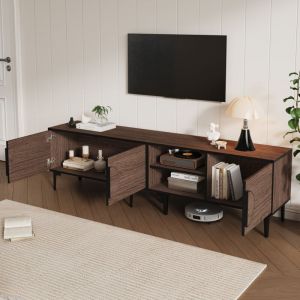 Meuble TV pour salon avec 3 porte 180 x 35 x 49 cm pour &eacute;cran jusqu'&agrave; 80 pouces, panneaux de particules, ch&ecirc;ne fonc&eacute;