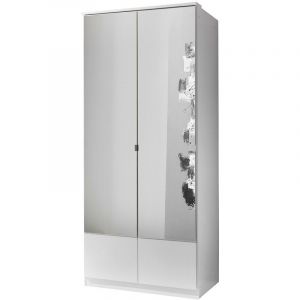 Calicosy Armoire 2 portes miroir - L91 cm - 91 cm X 58 cm X 199 cm Blanc
