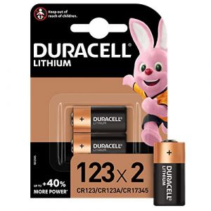 Duracell 123 Pile lithium haute puissance 3V, lot de 2 (CR123 / CR123A / CR17345), pour cam&eacute;ras Arlo, capteurs, verrous sans cl&eacute;