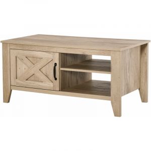 Homcom Table basse rectangulaire style rural chic placard avec étagère 2 niches MDF aspect bois clair 100x55x48cm Beige