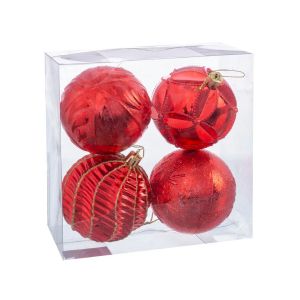 Wadiga Set de 4 boules de Noël rouges et dorées 8cm