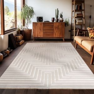 Tapis de salon, tapis moderne &agrave; poils courts uni, style boh&egrave;me design scandinave, Beige Tapis 240 x 340 cm
