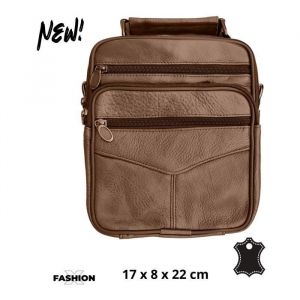 Sacoche pour homme - Sacoche bandouli&egrave;re - Cuir vachette - Marron - 5 poches zipp&eacute;es