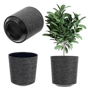 Pot de fleurs d&eacute;coratif - Rond - En plastique - Pour la culture de plantes - Pour l'int&eacute;rieur et l'ext&eacute;rieur - Noir - 30 cm - Kadax