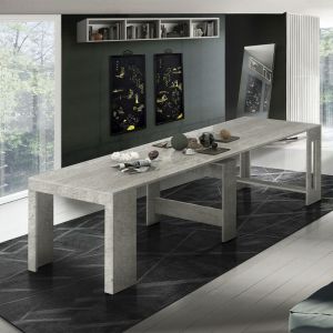 Image de Dmora - Table à rallonge Dguigo, Console extensible jusqu'à 12 places, Table avec support d'extension, 100% Made in Italy, cm 51/300x90h77, Ciment