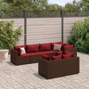 VidaXL Salon de jardin avec coussins 7 pcs marron résine tressée, ensemble de canapés d'extérieur, canapé d'angle de jardin, salon de jardin d'angle
