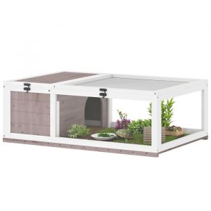 Pawhut Maison pour tortues - avec 2 espaces loquets verrouillables - 91 x 605 x 32 cm - bois massif - marron clair