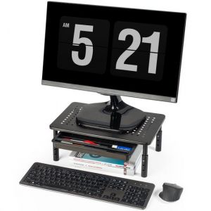 Auronic Monitor Stand - Rehausseur de moniteur - Rehausseur d'&eacute;cran - R&eacute;glable - 37 x 23,5 x 10 cm - M&eacute;tal - Noir