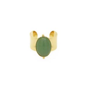 Image de Bague ajustable dorée à l'or fin 24K avec une pierre naturelle Aventurine NEW CALYPSO