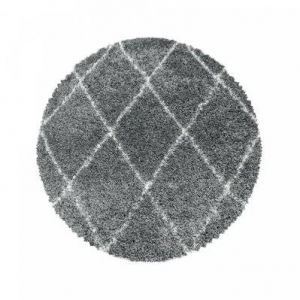 BERBERE - Tapis Rond de style berbère - Gris et Blanc 080 x 080 cm