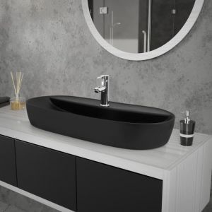 Image de ML-Design Lavabo en Céramique Noir Mat 80 x 40 x 12 cm, Ovale, Vasque à Poser sur Table de