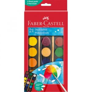 Faber-Castell 125027 - Coffret d'aquarelle 21 couleurs, pinceaux inclus, coffret de peinture pour l'école et les loisirs