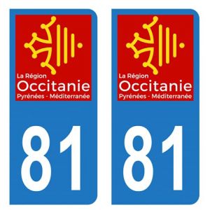 Lot 2 Autocollants Stickers plaque immatriculation voiture auto département 81 Tarn Logo Région Occitanie