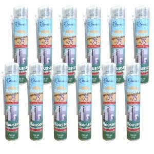 DSTOCK60 - LOT DE 12 MOUSSES EXPANSIVES MANUELLES 750ML - MOUSSE POLYURETHANE PROFESSIONNELLE - ISOLE, COLLE, REBOUCHE - EXTERIEUR ET INTERIEUR