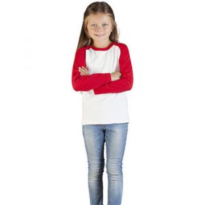 Image de Promodoro T-Shirt Manche Longue Raglan Baseball Enfants, 140, blanc / rouge feu