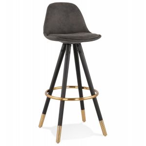 Alter Ego Tabouret de bar design 'KONG' en microfibre grise et pieds en bois noir