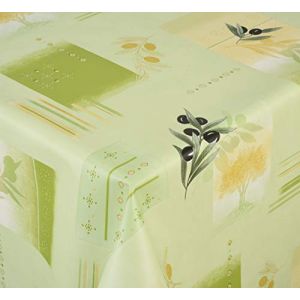 Venilia Olivier Nappe Vert Olive Linge de Table Toile cir&eacute;e Maintenance r&eacute;duite hydrophobes, Polyester, PVC, carr&eacute;, x 140 cm, 55049, 140 x 140 cm