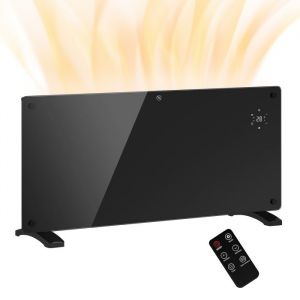 Homcom Radiateur à convection 2000W mural autoportant - affichage LED, timer 24h, thermostat, télécommande - verre noir