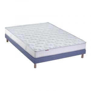 Image de Ensemble Matelas 100% latex 5 zones ORIGINEL + Sommier Spécial Dos Sensible Fabriqué en France Dimensions 140 x 190 cm, Sommier Bleu denim