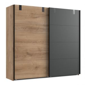 Pegane Armoire placard meuble de rangement, coloris chêne foncé - Longueur 225 x Hauteur 210 x Profondeur 65 cm