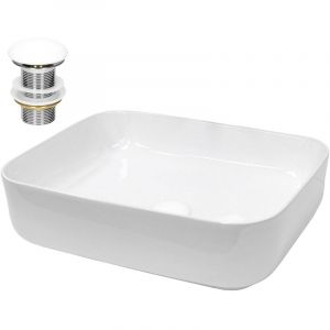 ECD Germany Vasque à poser lavabo salle de bain - 505 x 395 x 135 mm - céramique - blanc - drain avec raccordement standard
