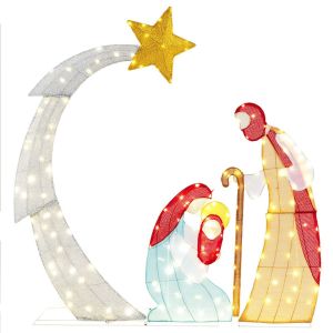Cr&egrave;che illumin&eacute;e Coast Sainte Famille Blanc chaud - 145 x 151 cm - Argent - 140 LED - Pour l'int&eacute;rieur et l'ext&eacute;rieur