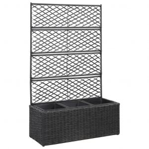 VidaXL Jardinière en treillis 3 pots 83x30x130 cm Résine tressée Noir