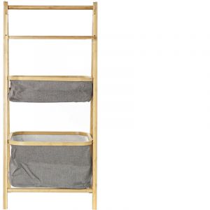 Pegane Etagère de salle de bain en bambou naturel et polyester gris - longueur 45 x profondeur 32 x hauteur 98 cm -