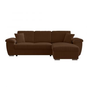 Loungitude Canapé d'angle réversible convertible 4 places, velours côtelé marron