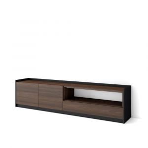 Skraut Home - Meuble TV, Banc Télé, Grand espace de Rangement, 207x50x37 cm, Pour les TV jusqu'à 80", Meubles de salon, Style moderne, Chêne foncé et