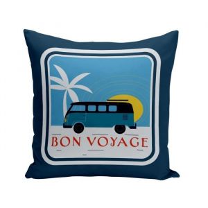 Housse de Coussin Bleu 40x40 cm Bon Voyage Van Voyage Plage camping mer