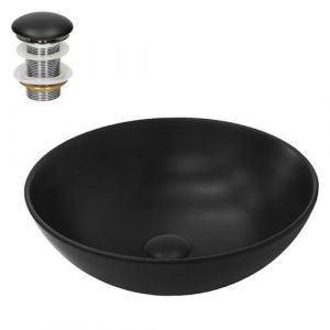 ML-Design Lavabo en Céramique Noir Mat, Ø 40x14,5 cm, Vasque à Poser Rond, Moderne,