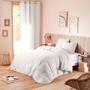 Coton Pur - Pack Housse de couette + Drap housse + 2 Taies d'oreiller en Gaze de Coton neige - pour lit 160x200 cm