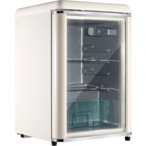Wishdor - Mini réfrigérateur rétro 78L avec garniture chromée, éclairage led intégré, étagères réglables, fonctionnement silencieux de 43 dB, beige
