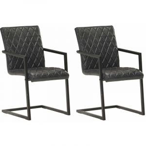 Image de VidaXL Chaises de salle à manger cantilever 2 pcs Noir Cuir véritable