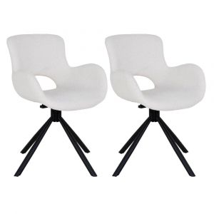 Lot de 2 fauteuils de table tissu bouclé blanc pied pivotant métal no