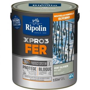 Ripolin Peinture pour Fer Ext&eacute;rieur - Brillant - 2L - vert olivier ral 6021