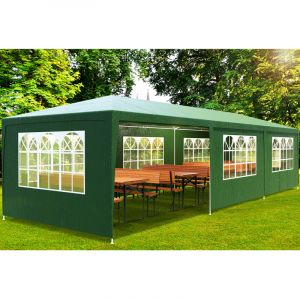 Deuba Tonnelle de jardin 3x9cm vert - Pavillon 27m&sup2; avec fen&ecirc;tre Barnum Tente
