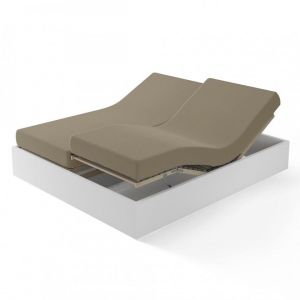 Drap-housse uni sp&eacute;cial sommier articul&eacute; pur coton Tertio - Taupe