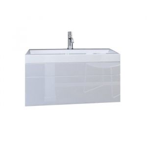 Meublorama - Meuble sous vasque 80cm suspendu collection raven, coloris blanc mat et brillant, avec vasque et siphon inclus