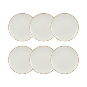 Image de Novastyl Lot de 6 assiettes à dessert porcelaine blanche et liseré beige 20cm