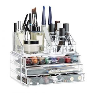 Relaxdays Organiseur de maquillage, boîte rangement Make up avec tiroirs, support empilable, transparent