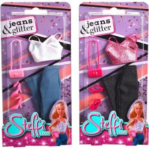 Simba- Steffi Love, 2 Couleurs Assorties, Un Seul Article est livré, Haut à Paillettes avec Jeans et Accessoires de Mode, pour Mannequin de 29 cm, sans poupée, à partir de 3 Ans, 105723669