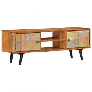 VidaXL Meuble TV avec Portes, Armoire Basse avec Étagère, Meuble Télévision, Meuble de Rangement Salon Intérieur, Bois d'Acacia Massif et Métal